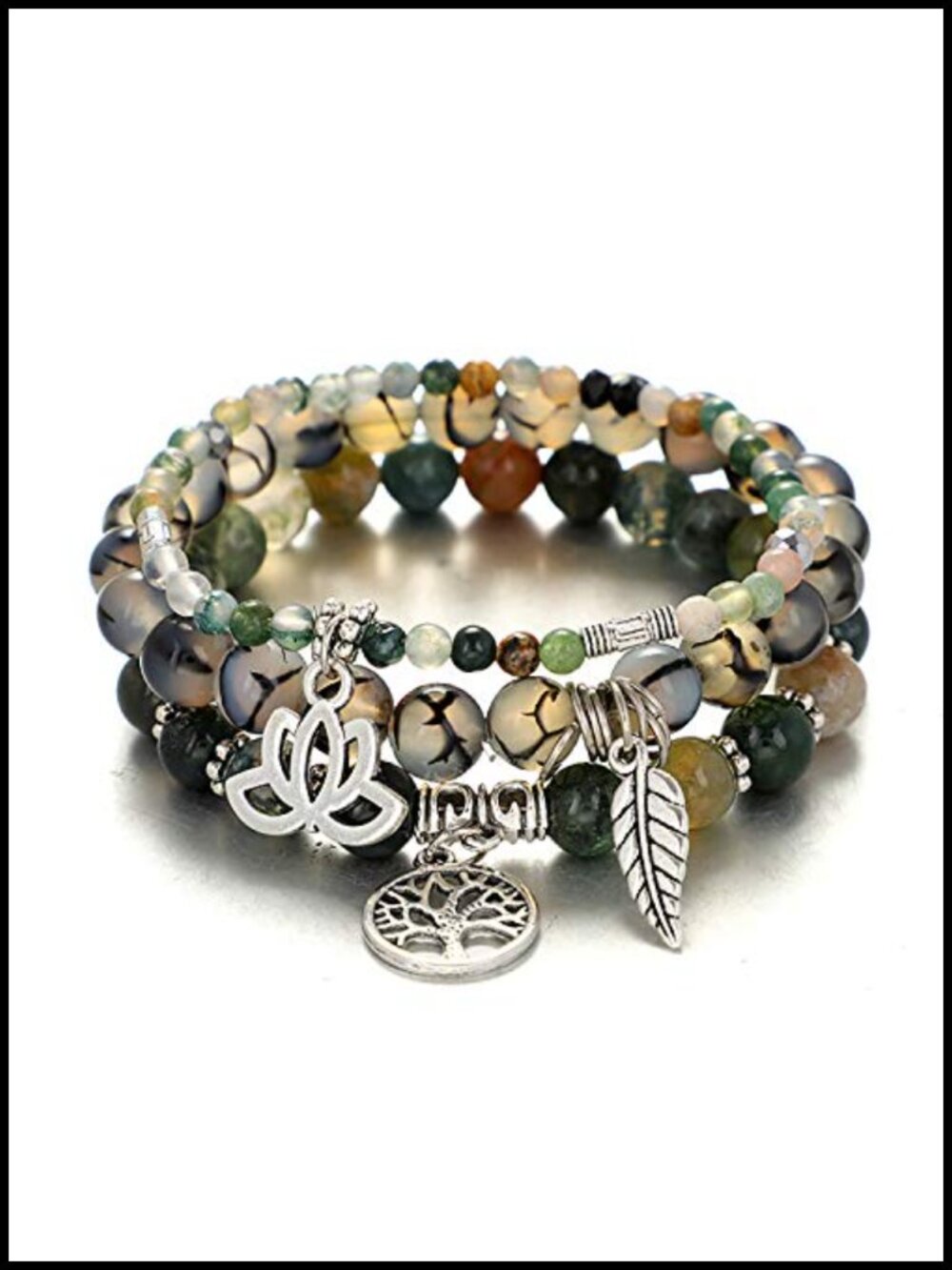 Tree of Life Healing Stone Bracelet Set, Natural Turquoise Jasper & Tibetan